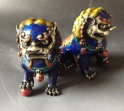 Пара штативов медная статуя-собака льва | Дом и сад