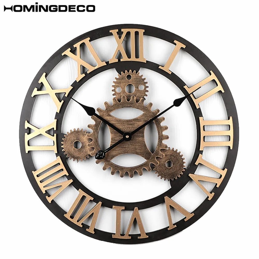 

Homingdeco Large 58cm Retro Style Four Gear Mute Wall Clock Vintage Classic Slient Clocks For Home Decor - Golden Roman Numerals