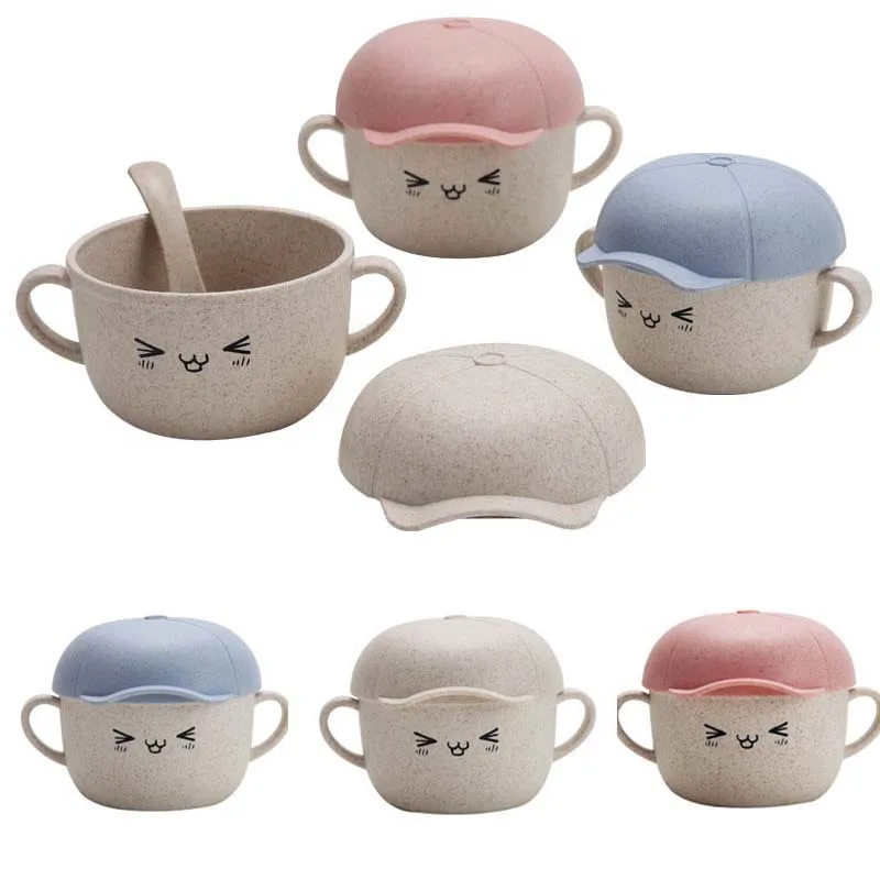 Детские пшеничной соломы посуда кормовые мультфильм миски чаша тарелка еды