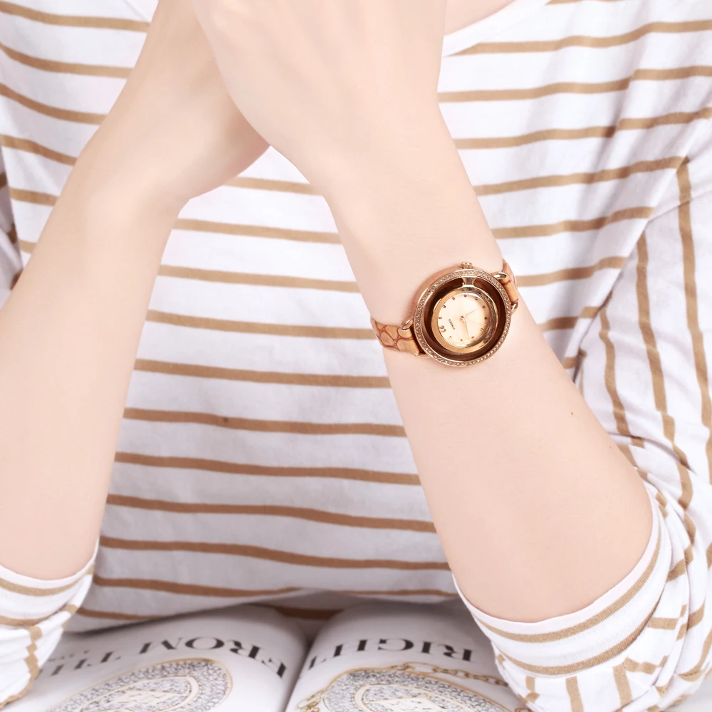 TIME100 женские Кварцевые Часы Коричневый Змеиной Кожаный Ремешок Алмазный ажурный