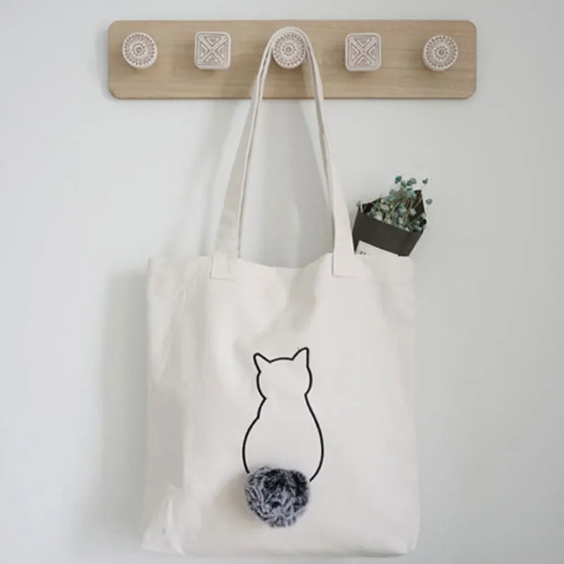 White with Cat UHHBCCR, однотонные вельветовые сумки на плечо, Экологичная сумка для покупок, сумка-тоут, посылка, сумки через плечо, кошельки, повседневные сумки для женщин - Цвет: White with Cat