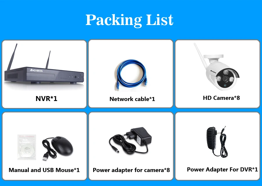 

8CH 1080P NVR WIFI Surveillance Kit Plug and Play 960P HD 1.3MP Wireless Waterproof Night Vision Security CCTV System AHCVBIVN