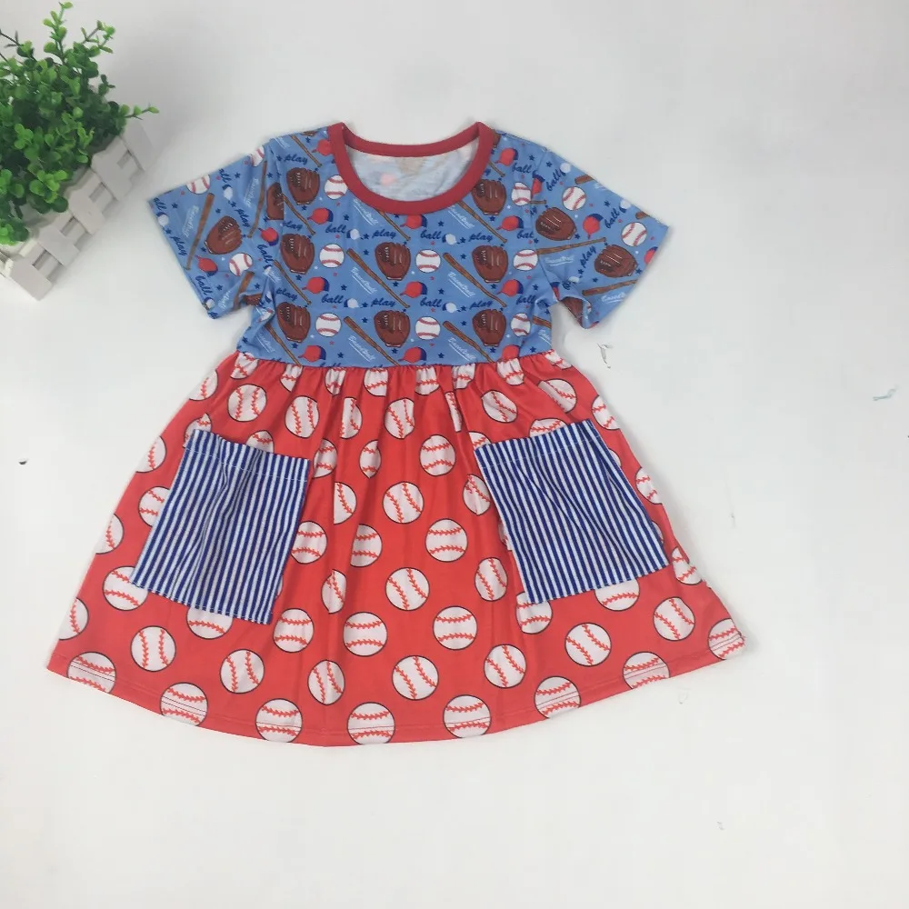 Puresun Free Shipping Baby Girls Dress Football Season Design Factory Direct Sale Baseball Pattern Children Boutique | Детская одежда и