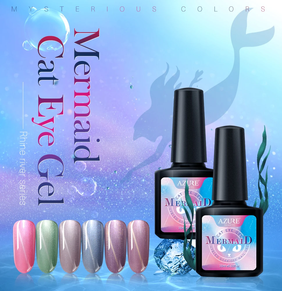 Azure beauty, 6 шт./лот, Гель-лак для ногтей с кошачьими глазами русалки, набор, впитывающий Хамелеон для использования с магнитом, светодиодный Гель-лак для ногтей, гибридный гвоздь, лак