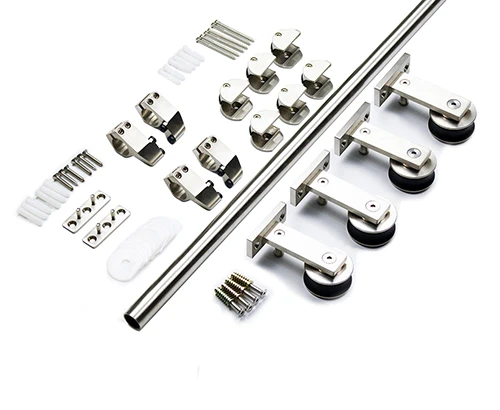 244cm double kit DIYHD 5FT-13FT нержавеющая сталь Топ крепление раздвижные двери сарая трек Легкое крепление сарай шкаф деревянный комплект оборудования - Цвет: 244cm double kit
