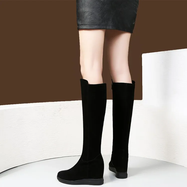 Сапоги до бедра из коровьей замши женские зимние сапоги выше колена модные на