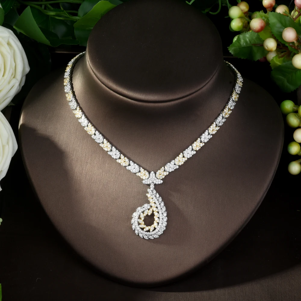 HIBRIDE роскошные 2 тона 4 шт Свадебные циркониевые Ювелирные наборы для женщин