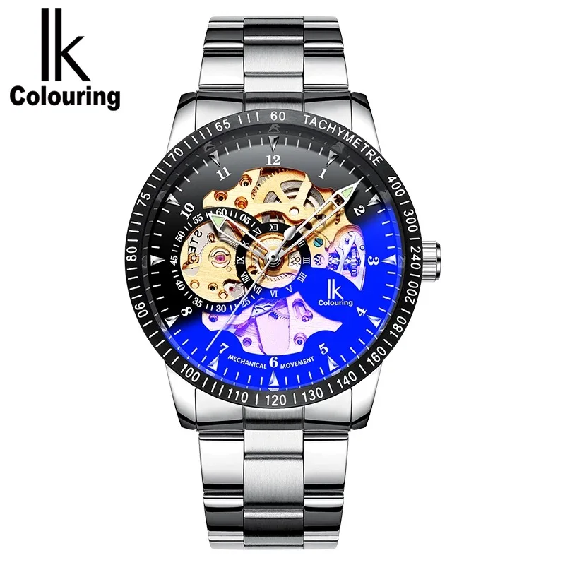 Ikcoloring золотые роскошные часы Мужские автоматические механические часы с скелетом модные повседневные часы из нержавеющей стали Relogio Masculino - Цвет: F1