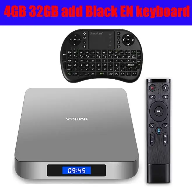 SCISHION AI ONE Android 8,1 Smart tv Box с голосовым управлением 2G 16G 4 GB 32 GB Rockchip 3328 WiFi комплект верхней коробки комплект bluetooth верхняя коробка - Цвет: 4 32 add black EN