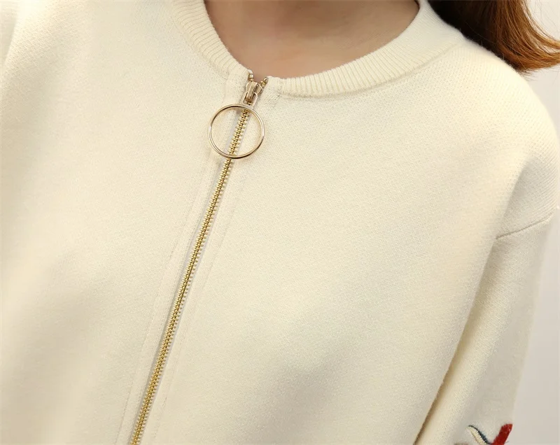 OHCLOTHING, новинка весны, большой размер, женский свитер с вышивкой, длинный рукав, на молнии, кардиган, пальто, F1761