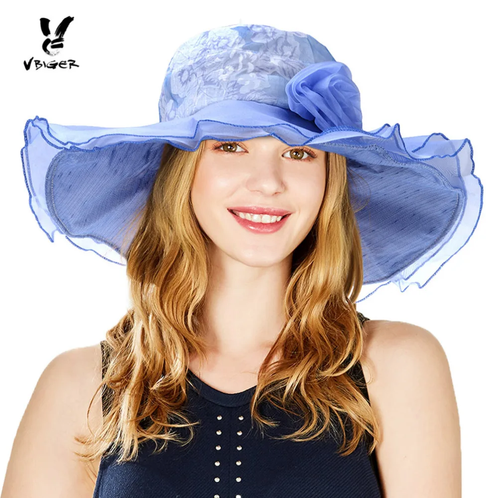 VBIGER Women Summer Sun Hat Sunproof Large-Brim Fashionable Beach Cap with Lace Flowers | Аксессуары для одежды