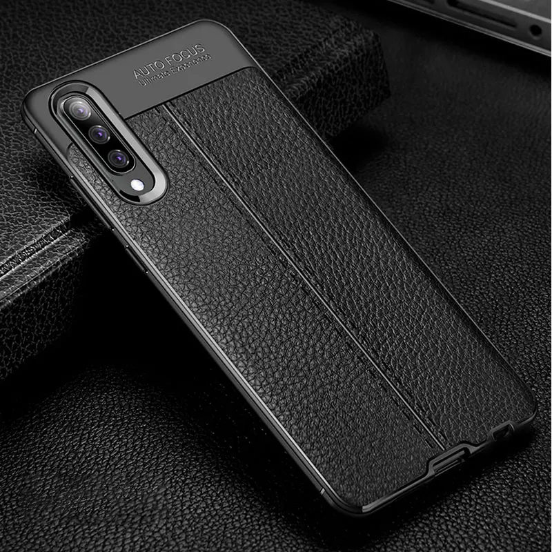 Черный Чехол для samsung Galaxy A50 A40 A30 A20 A70 Чехол Броня бампер кожаный силиконовый чехол матовый мягкий термополиуретан чехол для телефона Fundas - Цвет: Черный