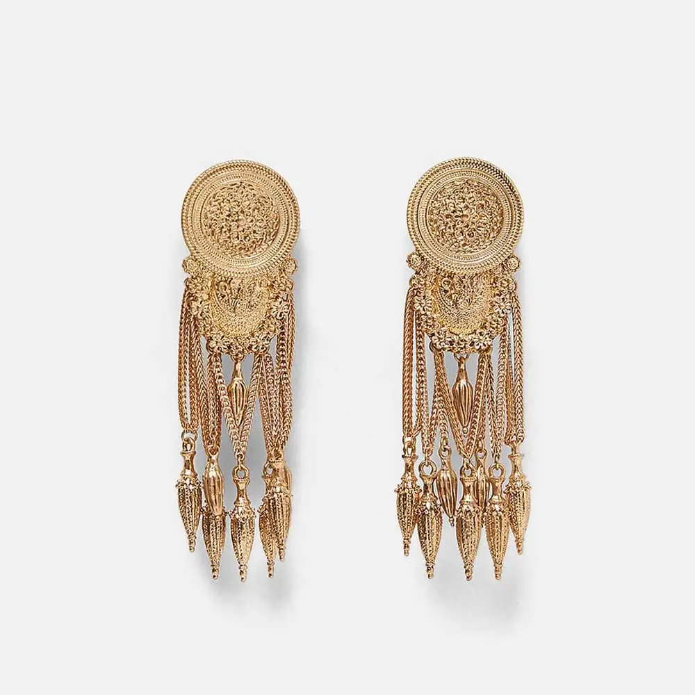E054377 Flatfoosie ZA Boho Золотые Большие серьги висюльки для женщин хрустальные бусины Винтаж геометрическое сердце панк массивные серьги-капли ювелирные изделия - Окраска металла: E054377
