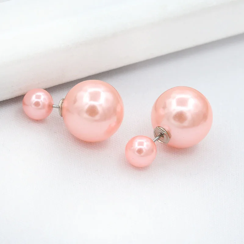 Двухсторонние жемчужные серьги-гвоздики с двумя бусинами круглые серьги-шарики