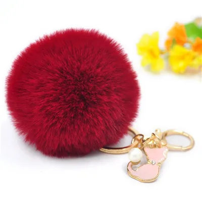 Pom Faux Rabbit меховой брелок милый жемчуг розовый Кот брелок для женщин пушистый помпон брелок, украшение сумки для девочек Подвески Llaveros - Цвет: Red Wine