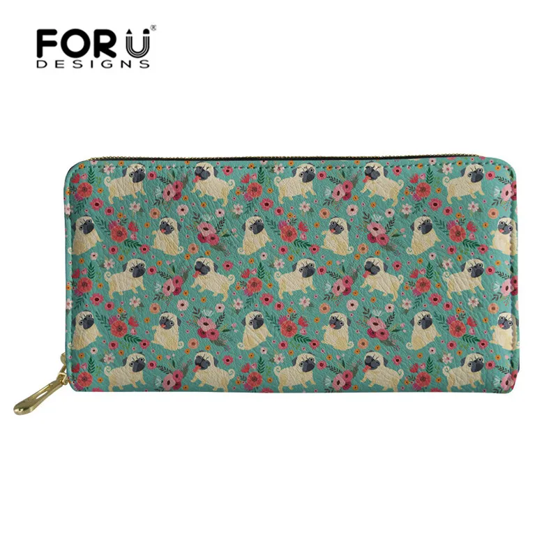 FORUDESIGNS/женские кожаные кошельки с Мопсом, большой объем, на молнии, для путешествий, Длинный кошелек, сумки для женщин, сумка для денег, клатч, сумка для мобильного телефона - Цвет: Z2558Z21