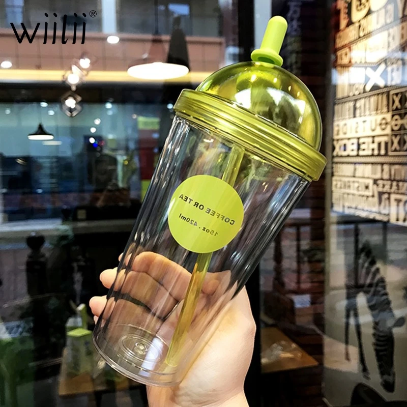 Творческие пластиковые сок питьевой стакан с соломинкой двойной кофе молока чая