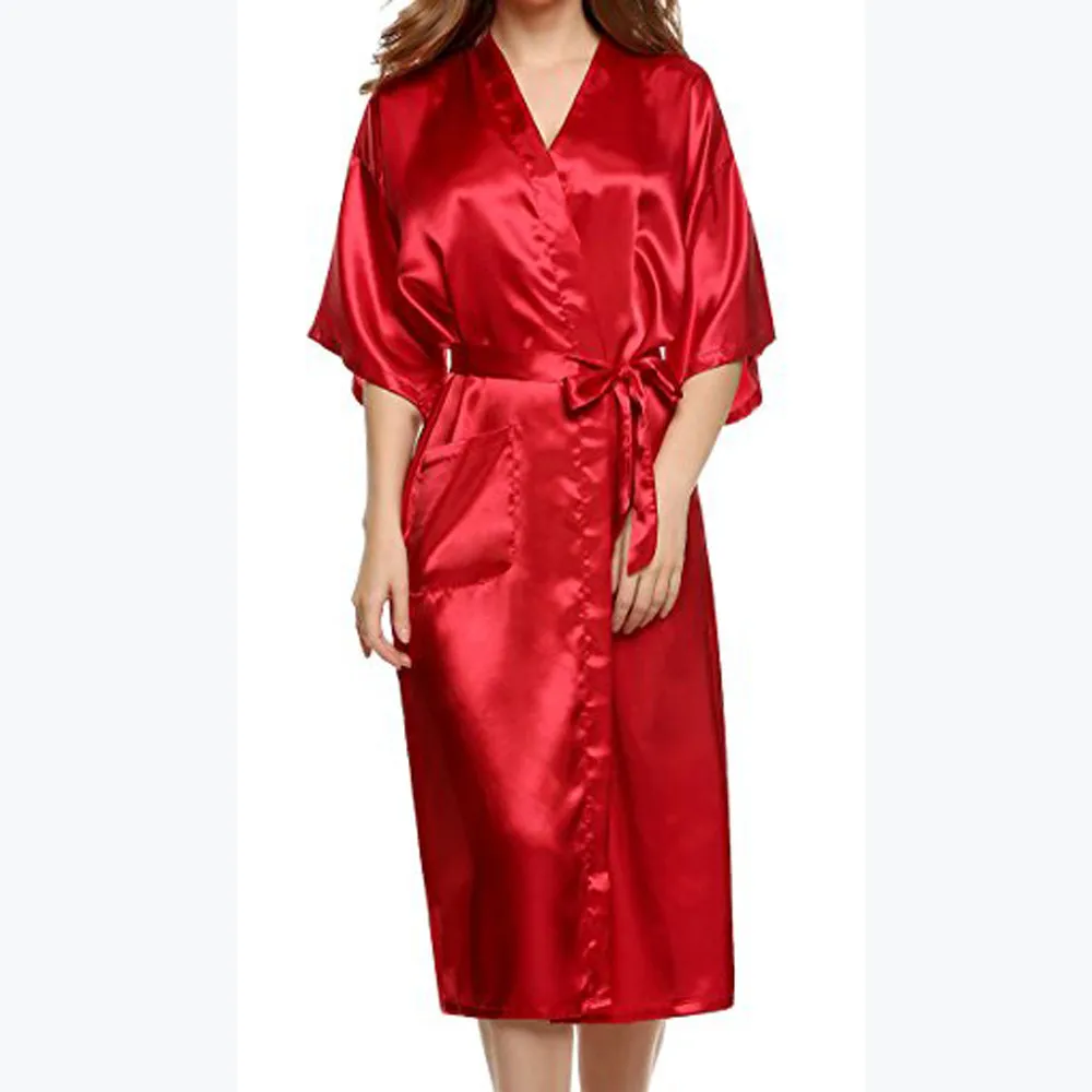 Сексуальный женский Шелковый Атласный халат пижама для невесты халаты Длинные