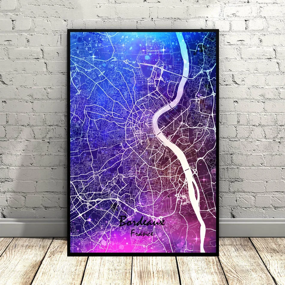 Карта города Франции карта цвета Бордо художественный плакат на холсте