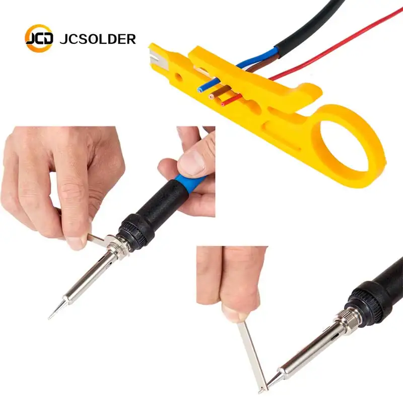 JCDsolder 60 Вт 220 в набор паяльников с регулируемой температурой желтый набор+ 5 наконечников+ насос для распайки+ подставка для паяльника