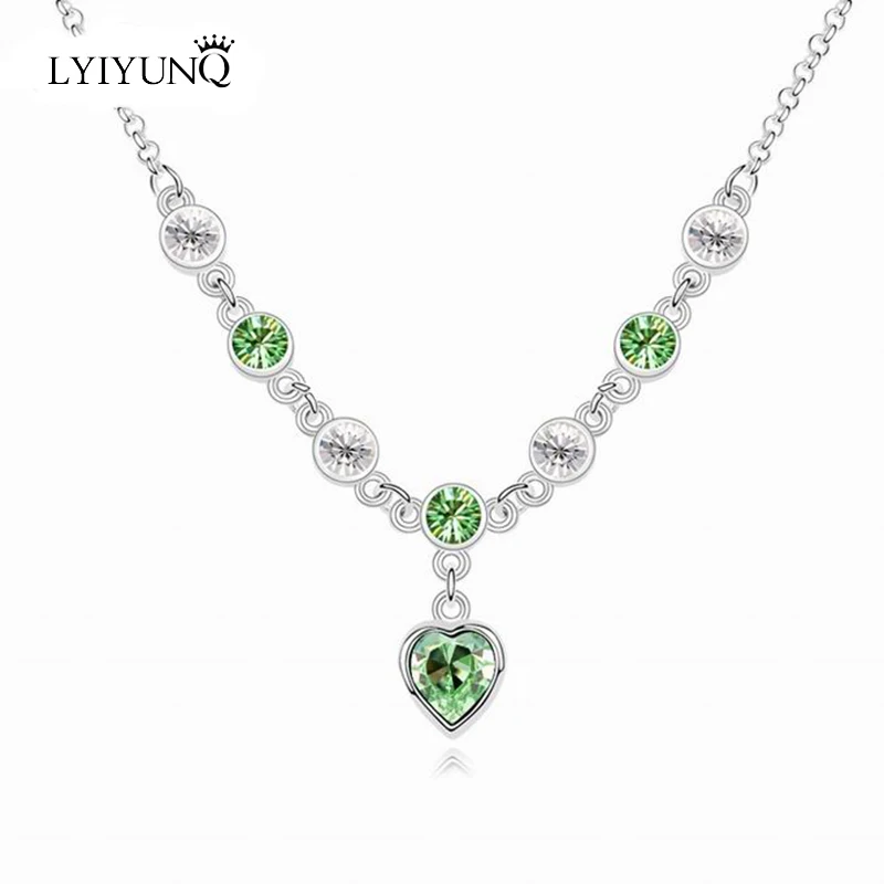 D825 S Green Корейская мода темперамент Сердце Кристалл ожерелья и кулоны для женщин Романтический ювелирные изделия как подарки - Окраска металла: D825 S Green