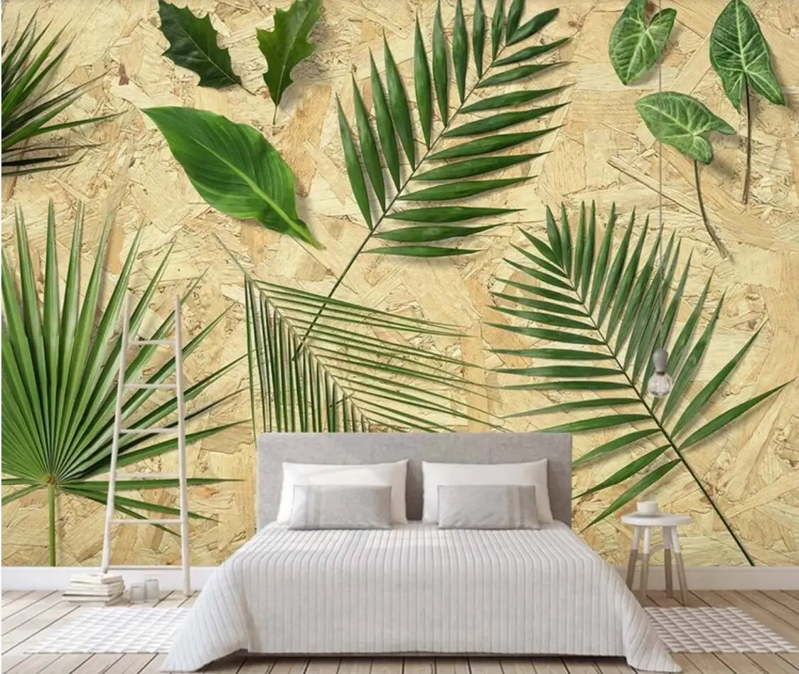 

3D Tropical Leaf Wall Mural Large Photo Wallpaper for Living Room Hand Painting Green Plant Wall Paper Roll 3d Customize