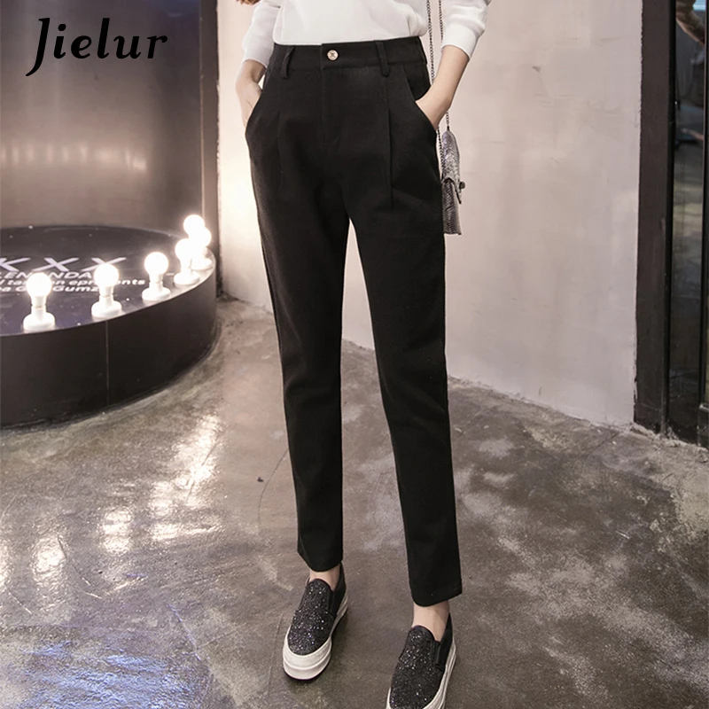 Jielur 2020 Новые Модные Винтажные теплые брюки для женщин черные корейские тонкие