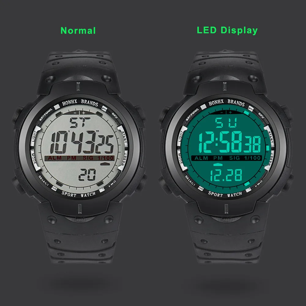 2019 Модные Мужские светодиодные цифровые военные спортивные резиновые кварцевые