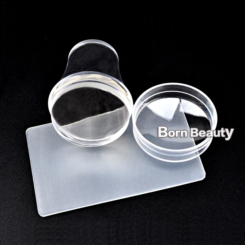 1set 4cm Clear Jelly Silicone Nail Art Stamping Stamper Scraper with Cap Polish Template Transfer Stamp Manicure Tools | Красота и