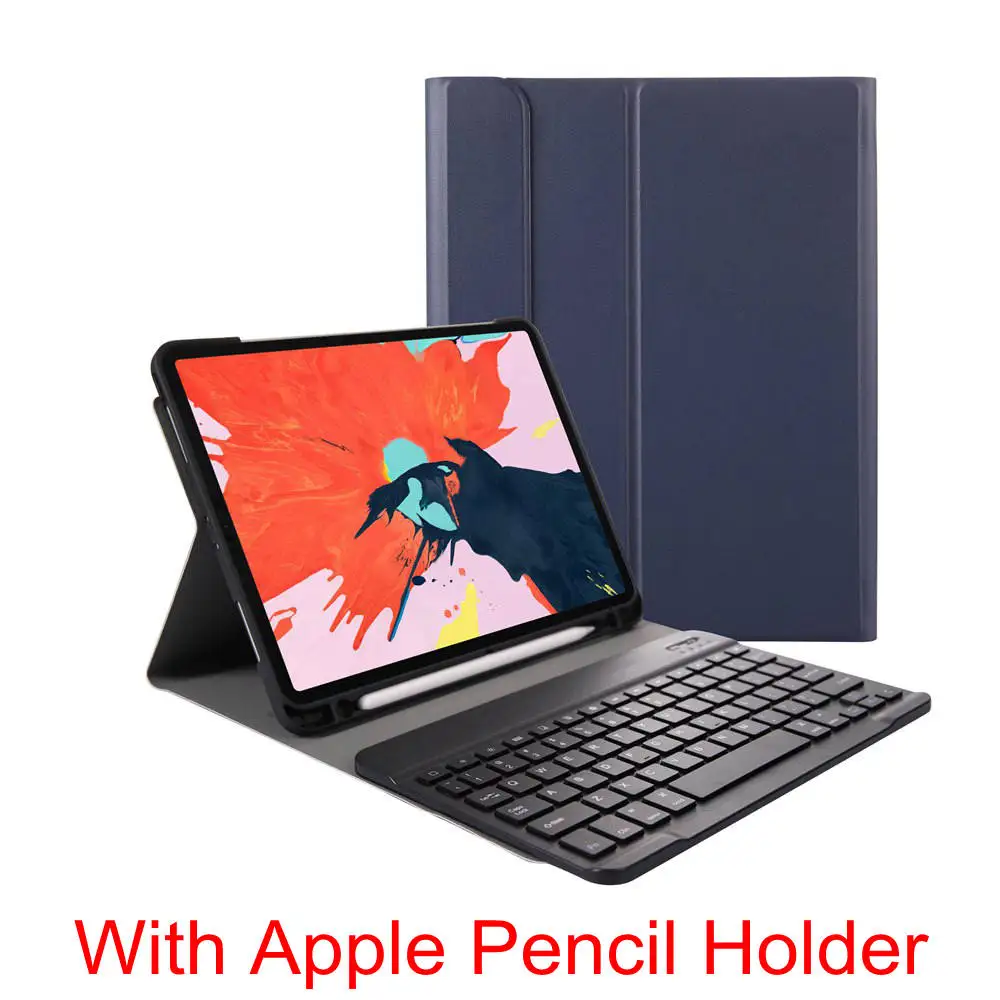 Для iPad Pro 11 Планшет ультра тонкий из искусственной кожи чехол+ Съемный беспроводной Bluetooth русский/испанский/Иврит Клавиатура - Цвет: DeepBlue With Holder