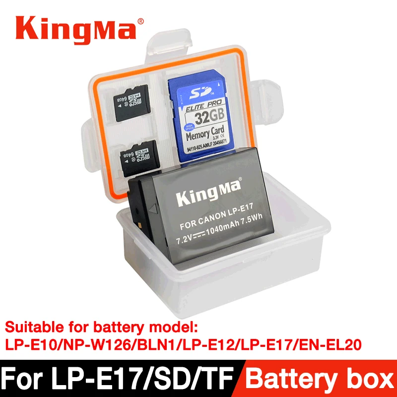KingMa 5 шт. пластиковый чехол держатель коробка для хранения батарея камеры DSLR LP-E10/NP-W126/BL-N1/LPE12/LP-E17/EN-EL20/EN-EL12/NB-12L/