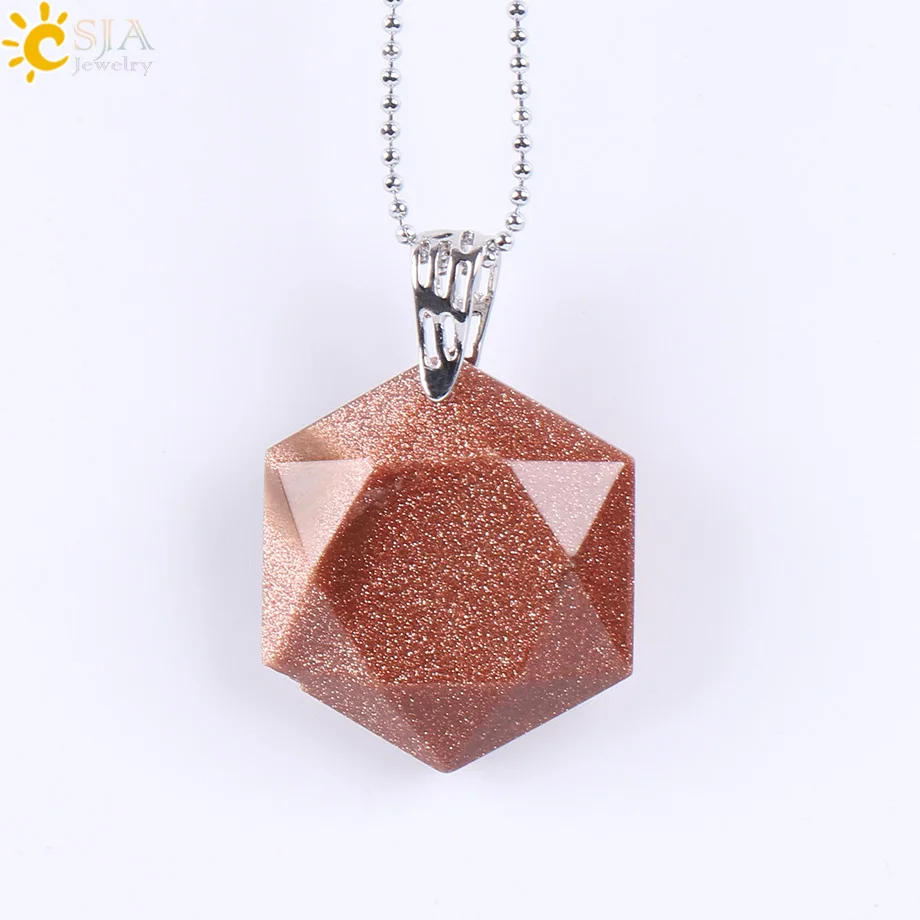 Brown Sand Chain CSJA Ограненный гексагональный натуральный драгоценный камень ожерелья и подвески опал лазурит розовый с кварцевым тигровым глазом чакра рейки ювелирные изделия E643 - Окраска металла: Brown Sand Chain