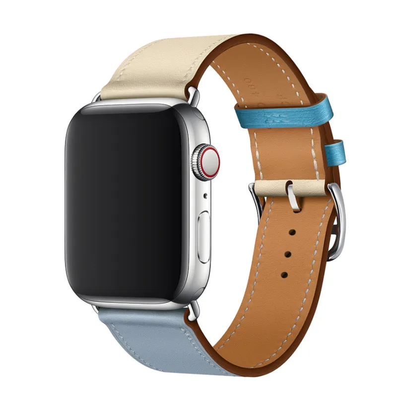 Контрастный цвет спортивный кожаный ремешок 40 44 мм для Hermes Apple Watch 3 ремешок 38 мм 42 мм дышащий браслет ремешок для iWatch 4 3 2 1 - Цвет ремешка: White light blue
