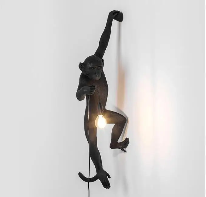 Black wall lamp Resin Black White Monkey Pendant Light For Living Room Lamps Art Parlor Study Room Led Lights lustre With E27 Dimming Led Bulb - Цвет корпуса: Black wall lamp