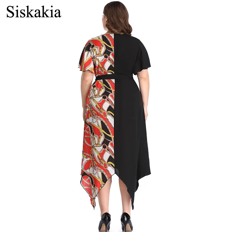 Siskakia 2019 Новое контрастное цветное лоскутное асимметричное платье Дамская мода