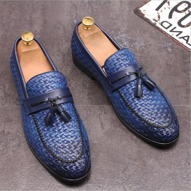 

movechain Men Woven Grain Leather Casual Shoes Men's Fashion Tassels Wedding Party Loafers Mens Driving Moccasins Flats
