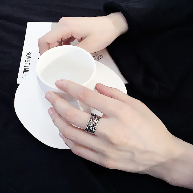 Пеньковая веревка форма белые открытые винтажные позолоченные черные кольца для