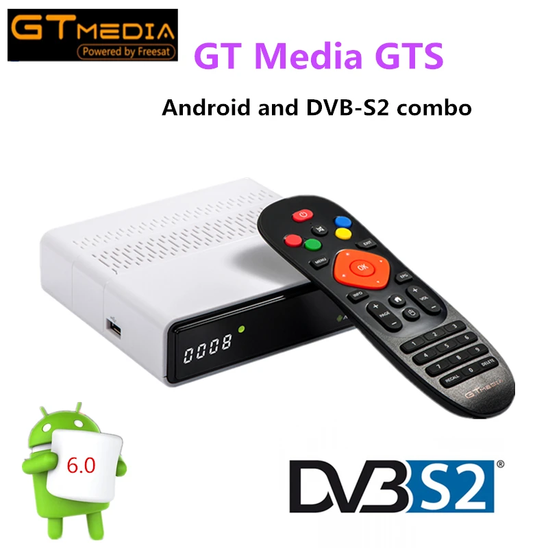 GT медиа GTS-цифра спутниковый телевизионный ресивер DVB-S2 dvb s2 Android 6,0 tv box+ DVB-S/S2 2 Гб Оперативная память 8 ГБ Встроенная память S905D BT4.0 Smart tv box