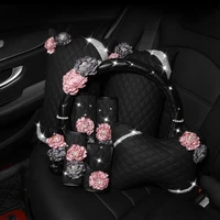 flower car steering wheel cover leather car neck waist pillow universal car styling headrest cushion pearl tissue box women