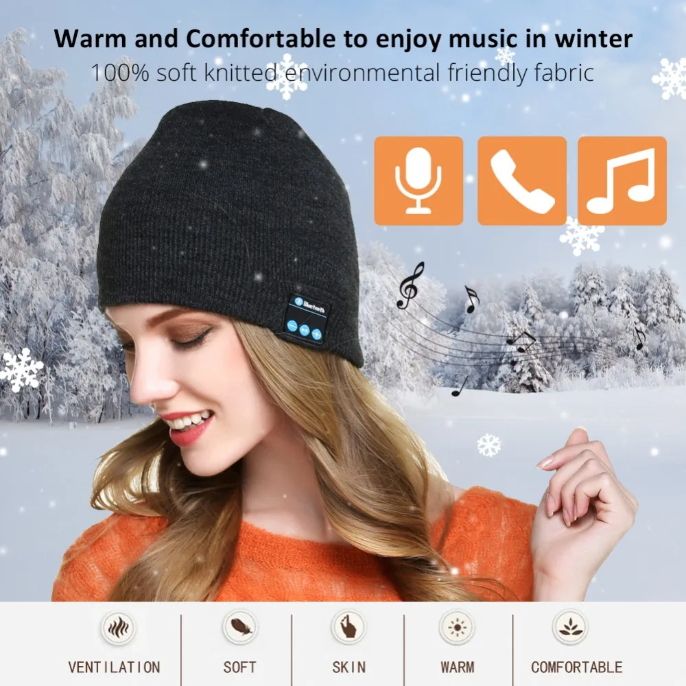 Беспроводной Bluetooth наушники музыка hat Smart шапки гарнитуры теплые шапочки зимняя