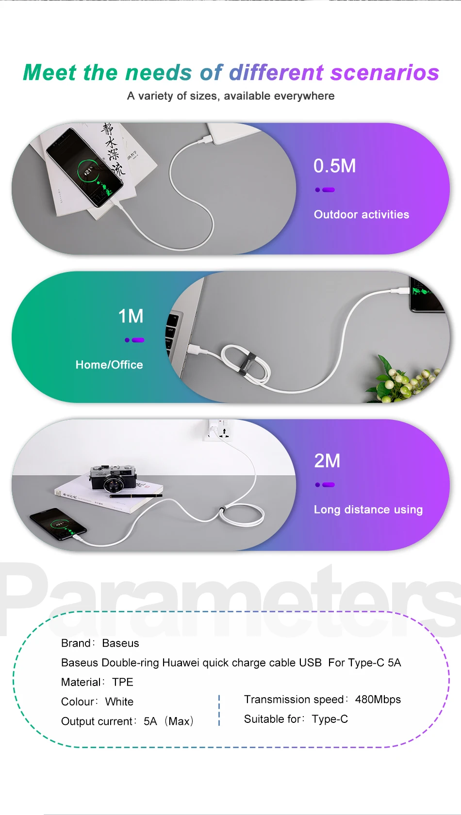 Baseus белый TPE type usb C кабель для huawei mate 20 pro 5A супер быстрая зарядка USB C 2A Быстрая зарядка для samsung galaxy s9