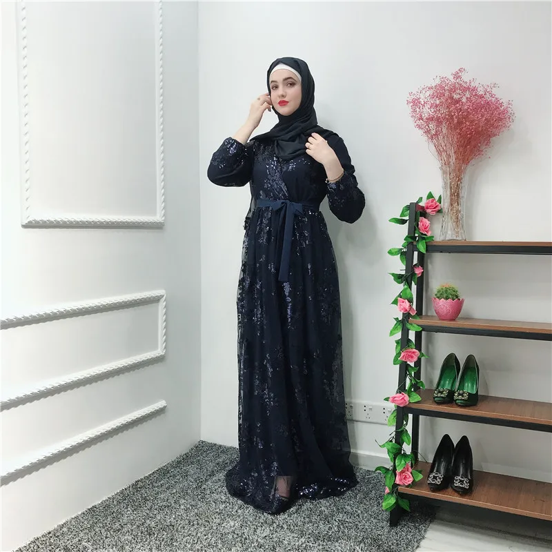 Dark blue Роскошные мусульманские кружево вышивка Bronzing Абая длинные платья кардиган KimonoLong халаты Jubah Ближний Восток ИД Рамадан Исламская - Цвет: Dark blue