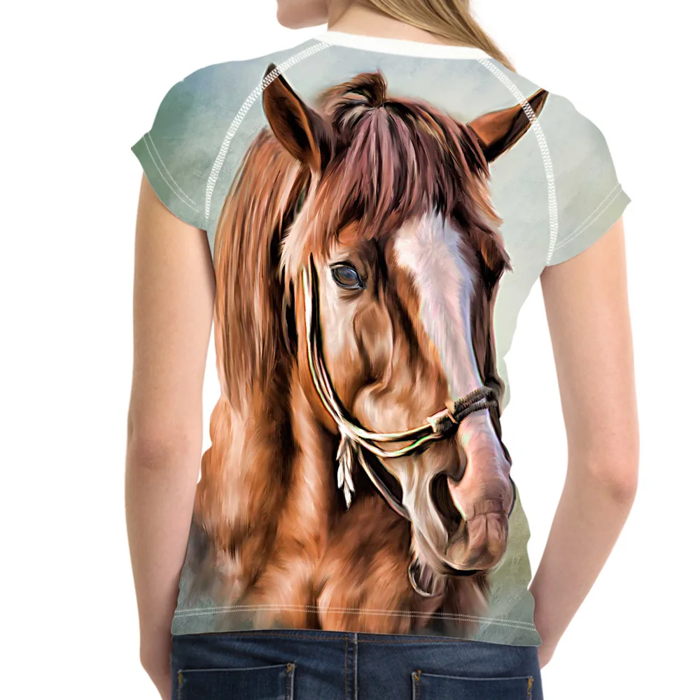 Noisydesigns Vintage Women Summer T Shirt 3D Crazy Horse Animal Woman Tops Casual Short Sleeve Female for Girls Feminine | Женская
