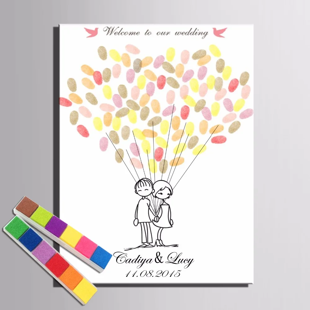 DIY отпечатки пальцев шары Подпись Холст Картина влюбленные свадебный подарок