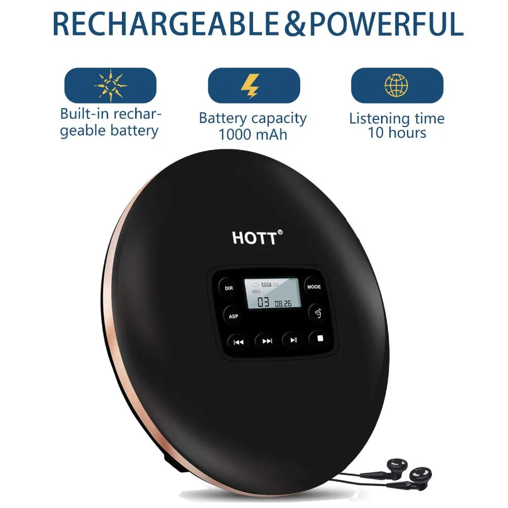 CD Player Rechargeable Portable Personal Disc with LCD Display Music Walkman cd player for Kids &ampAdults | Электроника