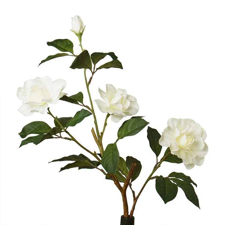 

Rustic Style Fake Flowers Beautiful White Artificial Gardenias Home Decorative Living Room Display Silk Flowers Holiday Decor