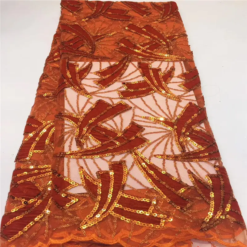 2019 high quality French sequence sequins net lace African velvet tulle mesh fabric for party dress 5yards/lot Red | Дом и сад