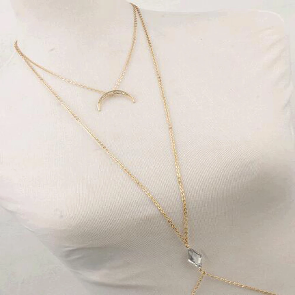 FAMSHIN очаровательный Кроссовер Жгут кристалл луна золотой цепочки и ожерелья Пояс