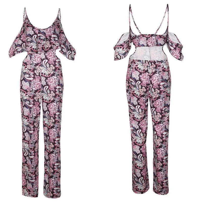 

New Women Summer Beach Ruffle Jumpsuit Clubwear Stylish Ladies Bodycon Playsuit Floral Printed Romper Hot Sale Long Romper Pants