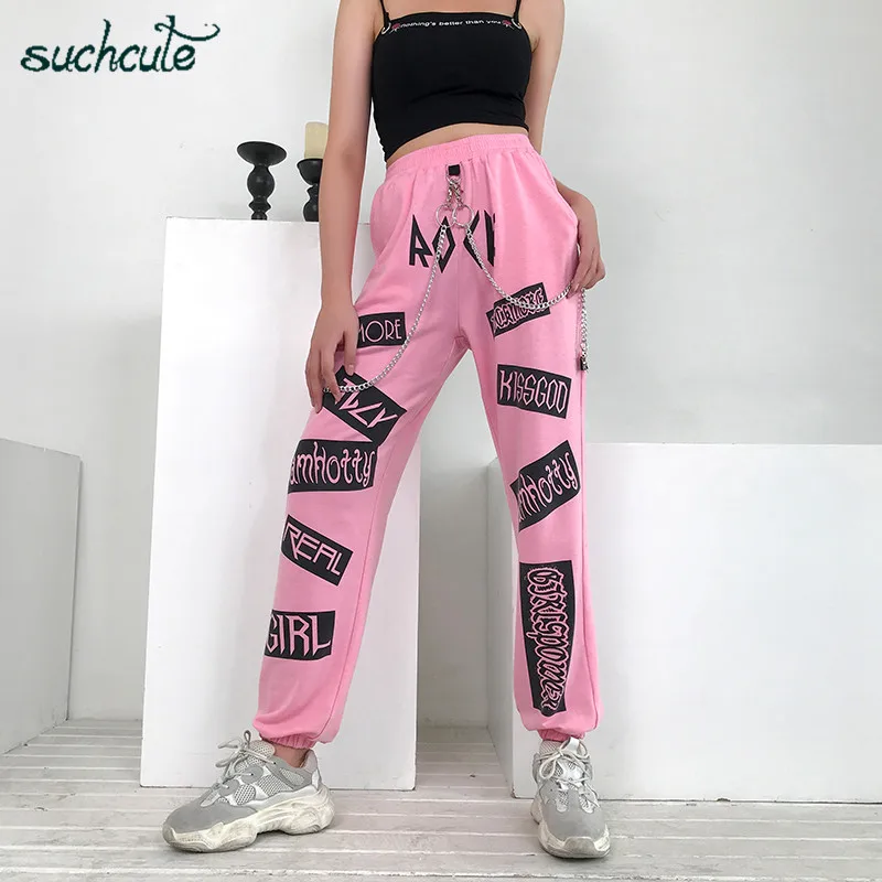 SUCHCUTE женские брюки в клетку с принтом Спортивные готические женские джоггеры корейский стиль пантолон Harajuku больших размеров повседневные брюки